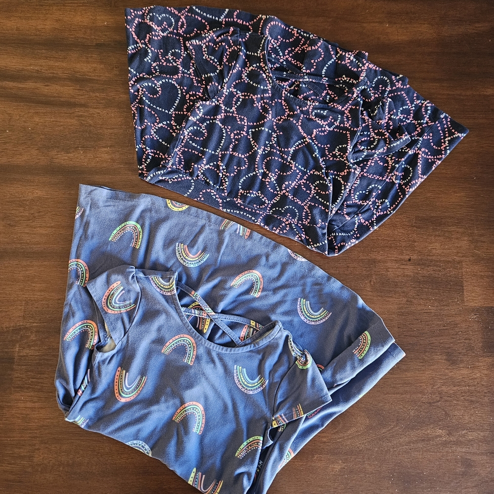 Epic Threads Kids Dresses - Navy and Blue with Rainbow Patterns